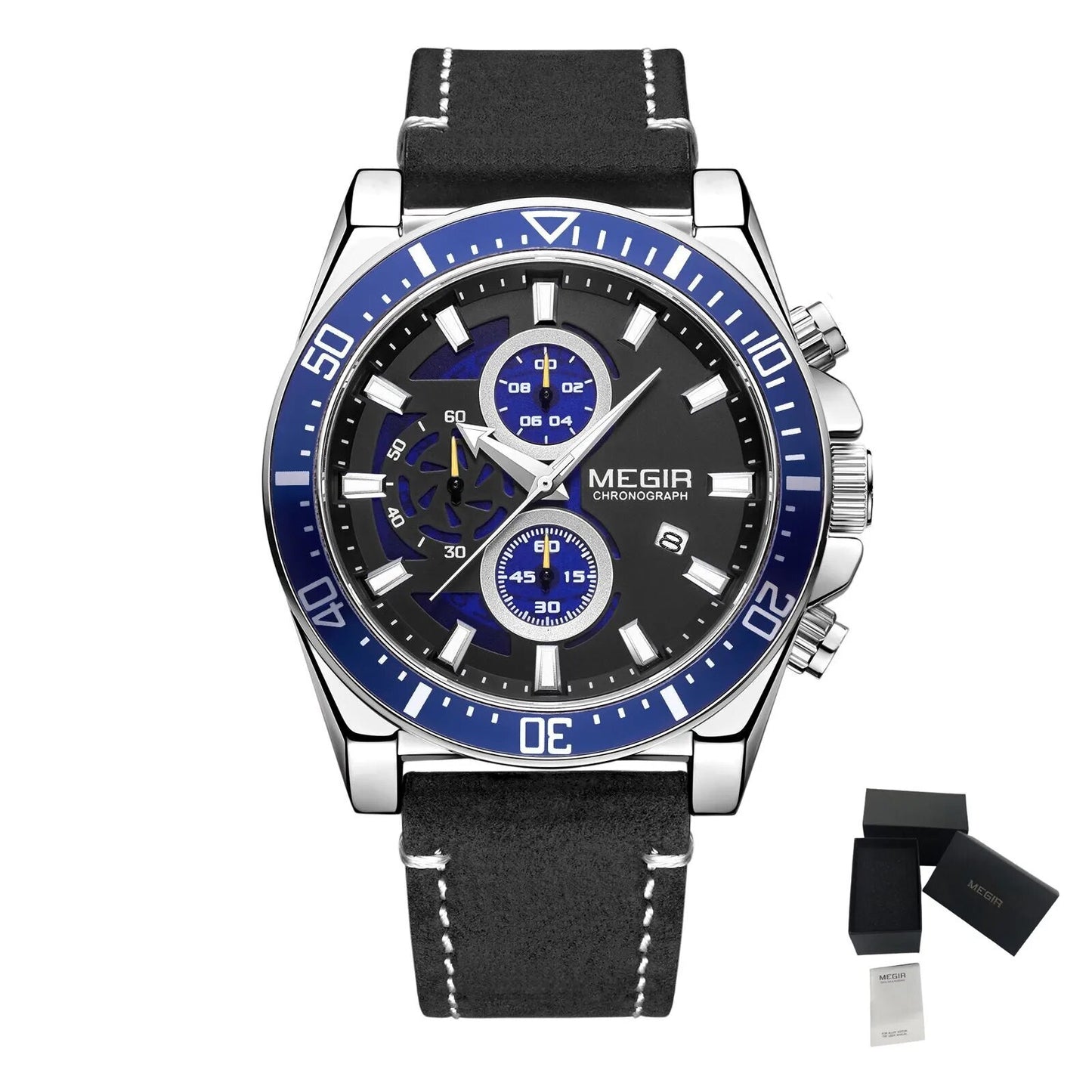 MEGIR Fashion Watches for Men Leather Strap Sport Military Wristwatch Man Quartz Watch Waterproof Chronograph with Calendar 2132 - ElandielStyle