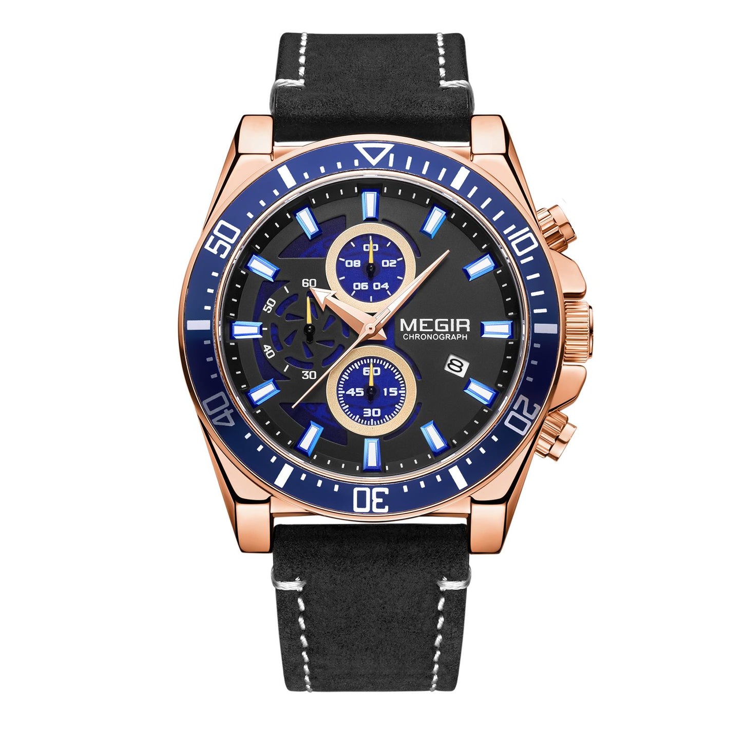 MEGIR Fashion Watches for Men Leather Strap Sport Military Wristwatch Man Quartz Watch Waterproof Chronograph with Calendar 2132 - ElandielStyle