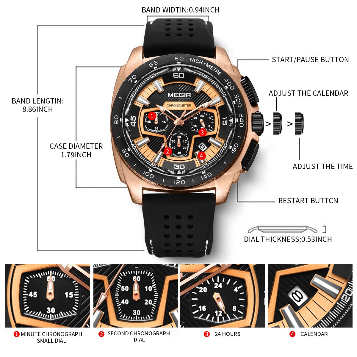 MEGIR Chronograph Men Sport Watch Fashion Silicone Army Military Watches Relogio Masculino Quartz Wrist Watch Clock Men 2056 - ElandielStyle