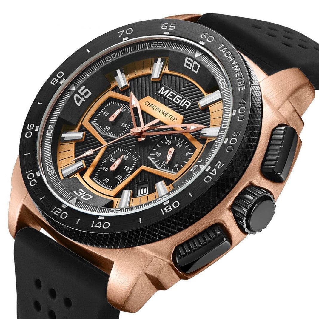MEGIR Chronograph Men Sport Watch Fashion Silicone Army Military Watches Relogio Masculino Quartz Wrist Watch Clock Men 2056 - ElandielStyle