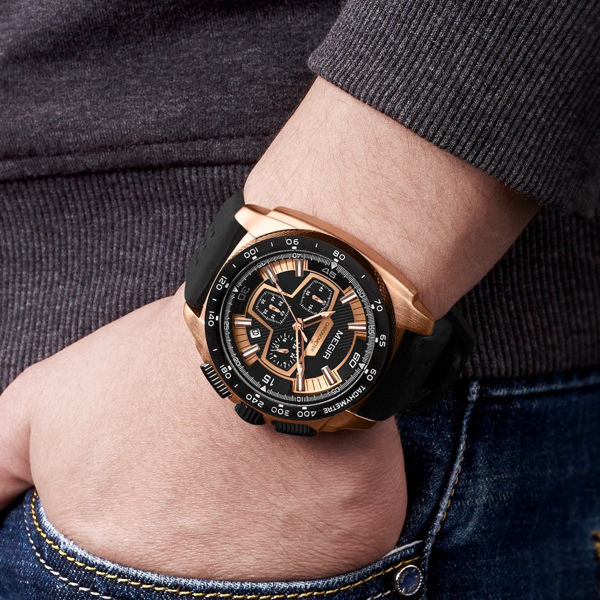 MEGIR Chronograph Men Sport Watch Fashion Silicone Army Military Watches Relogio Masculino Quartz Wrist Watch Clock Men 2056 - ElandielStyle