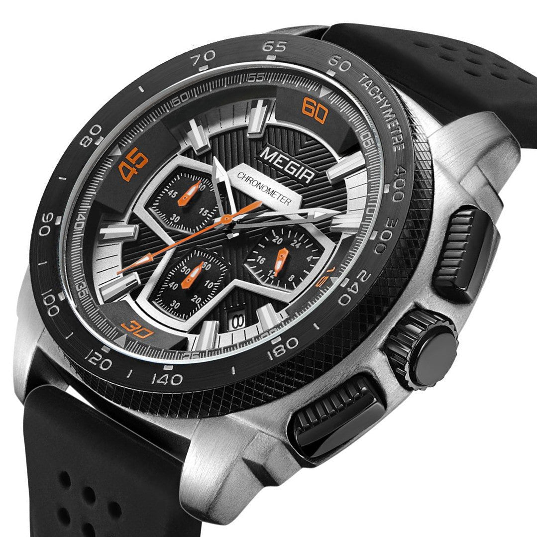 MEGIR Chronograph Men Sport Watch Fashion Silicone Army Military Watches Relogio Masculino Quartz Wrist Watch Clock Men 2056 - ElandielStyle