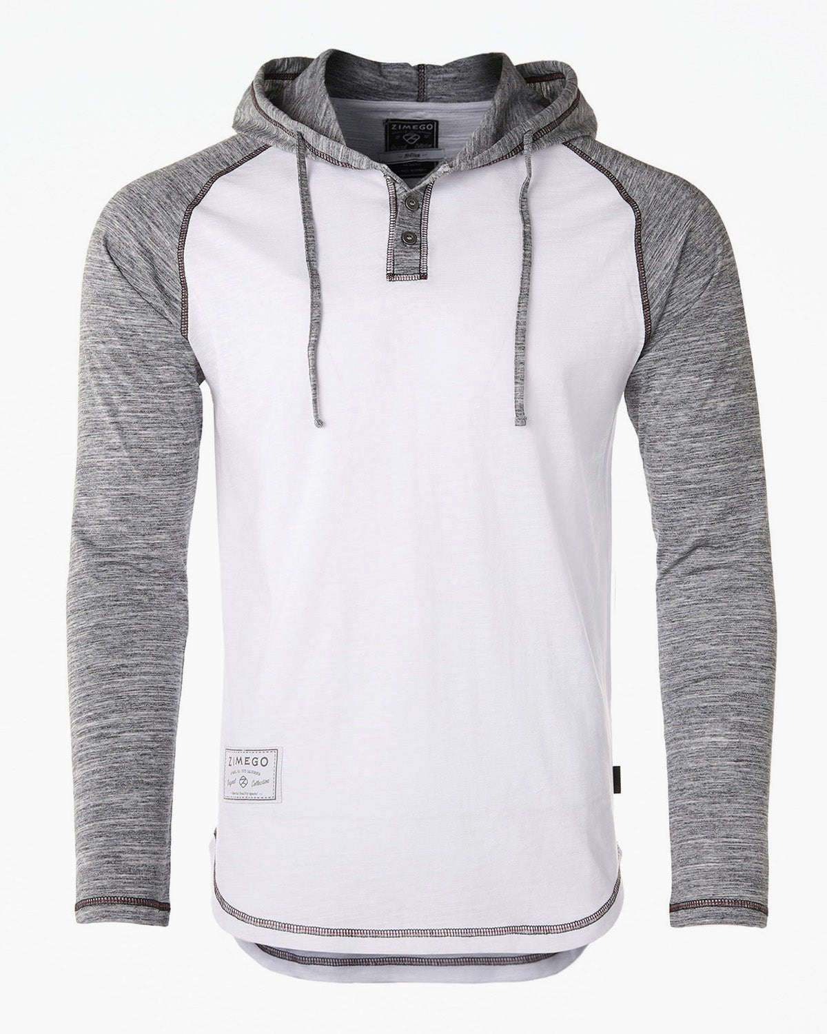ZIMEGO Long Sleeve Raglan Henley Round Bottom Hood T-Shirts - BLACK / BLACK - ElandielStyle