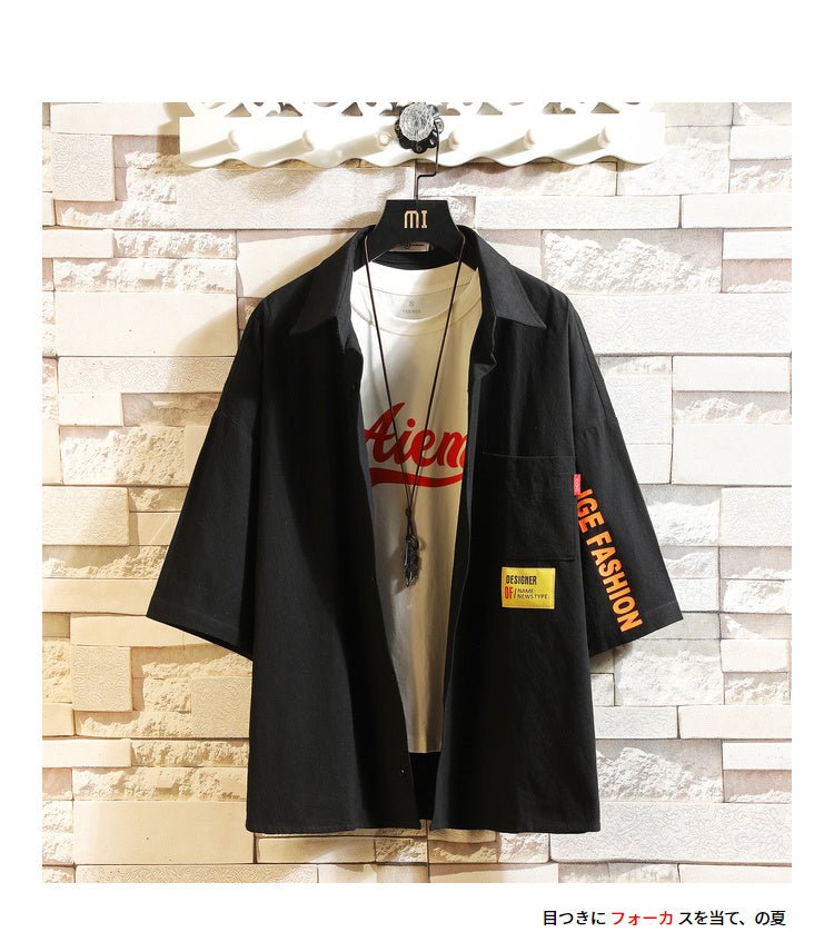 White Oversized Cotton Military Mens Blouses Fashion Summer Casual Shirts Top Men Loose Short Sleeve Japanese Male Blouse - ElandielStyle