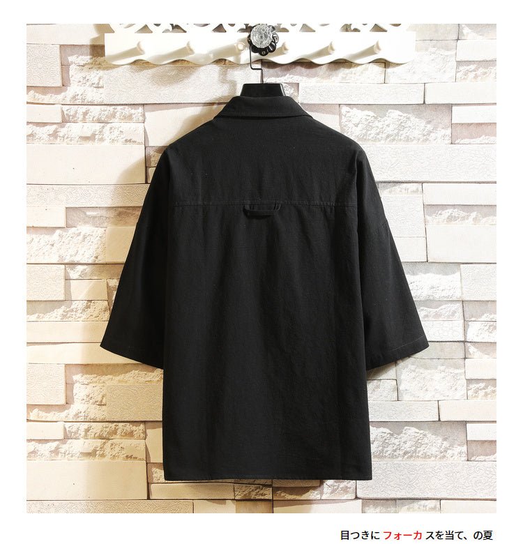 White Oversized Cotton Military Mens Blouses Fashion Summer Casual Shirts Top Men Loose Short Sleeve Japanese Male Blouse - ElandielStyle