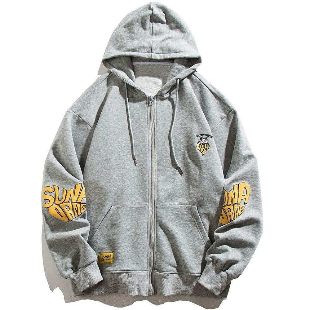 Animal Letter Embroidery Zipper Hooded Hoodie Men Casual College Style Oversized Coats Autumn Fashion Streetwear Couple - ElandielStyle