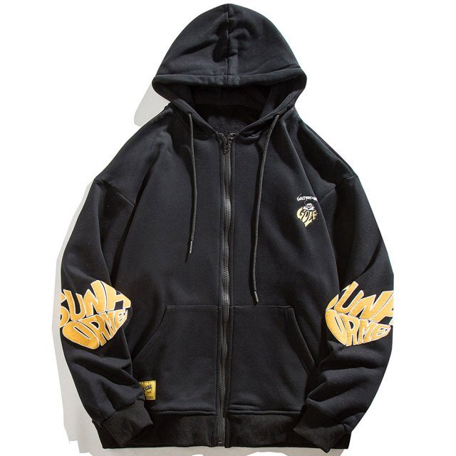 Animal Letter Embroidery Zipper Hooded Hoodie Men Casual College Style Oversized Coats Autumn Fashion Streetwear Couple - ElandielStyle