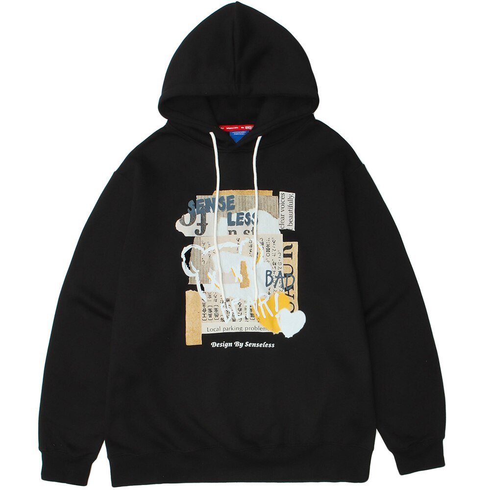 Hoodie Men Kanji Letter Picture Patchwork Hooded Pullover Couple High Street College Style Sweatshirt Autumn Streetwear - ElandielStyle