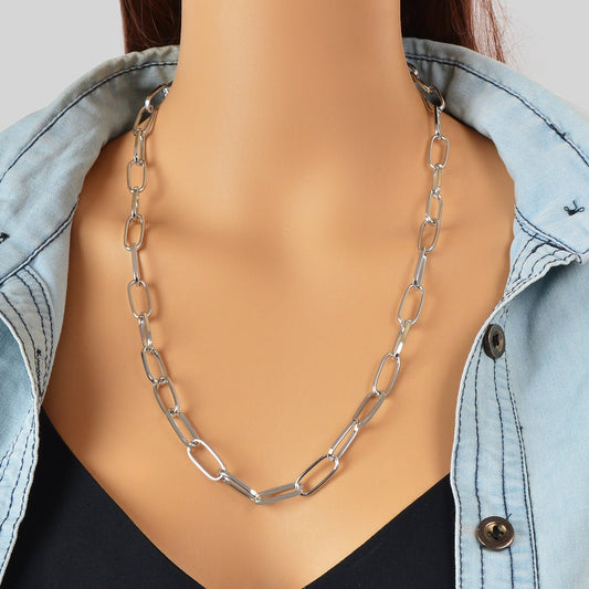 Punk Rock Style Crude Silver Link Chain Minimalist Necklace Men Party Decoration - ElandielStyle