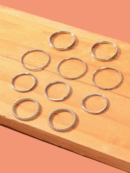 10pcs Silver Ring Bands Versatile Accessories for Every Finger - ElandielStyle