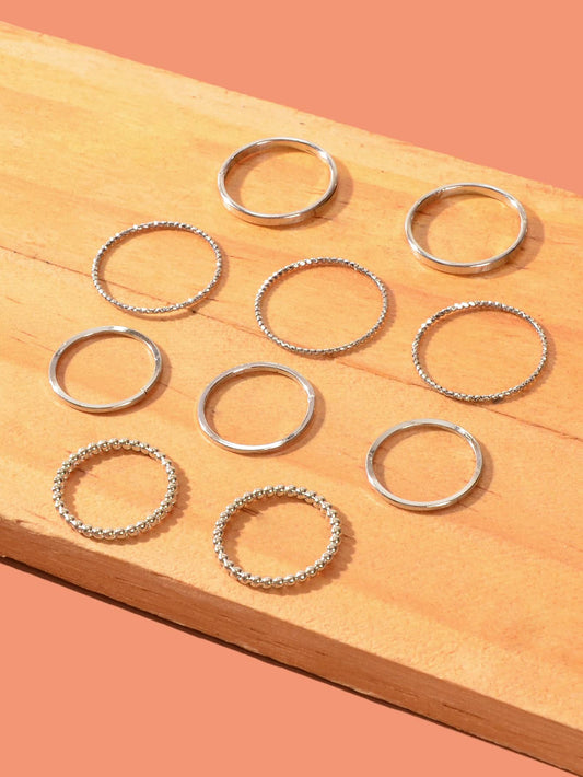 10pcs Silver Ring Bands Versatile Accessories for Every Finger - ElandielStyle