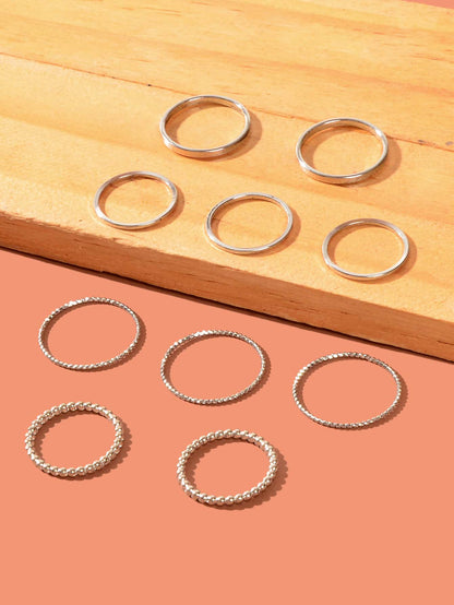 10pcs Silver Ring Bands Versatile Accessories for Every Finger - ElandielStyle