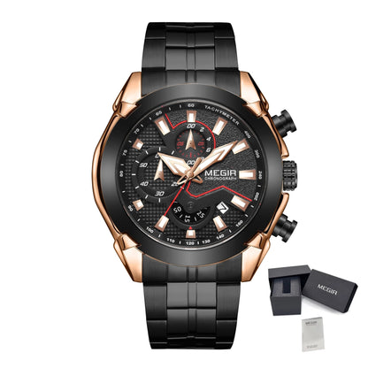 MEGIR Fashion Men Watches Luxury Business Watch for Men Stainless Steel Quartz Wrist Watch Calendar Date Clock Reloj Hombre 2065 - ElandielStyle