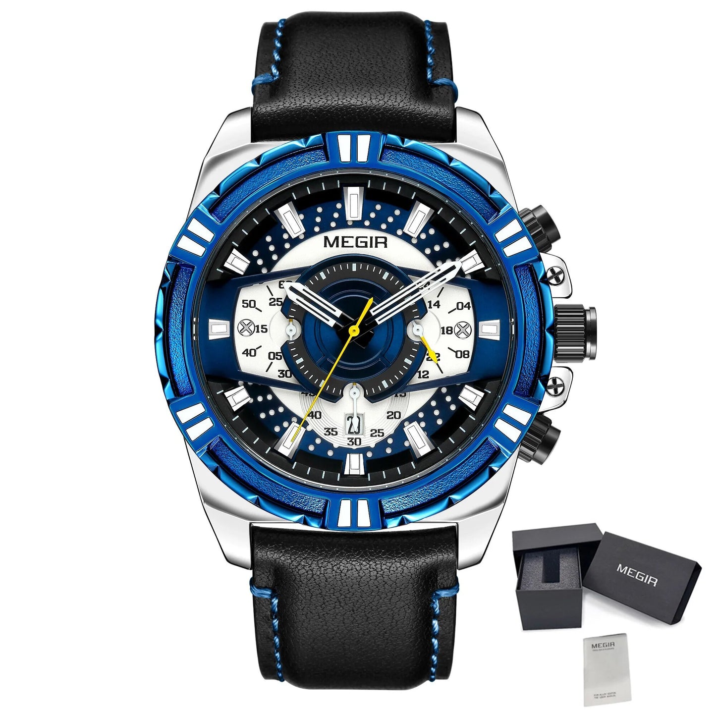 MEGIR Luxury Casual Watches for Men Fashion Leather Sports Military Wristwatch Calendar Luminous Quartz Man Clock Montre Homme - ElandielStyle