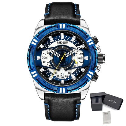 MEGIR Luxury Casual Watches for Men Fashion Leather Sports Military Wristwatch Calendar Luminous Quartz Man Clock Montre Homme - ElandielStyle