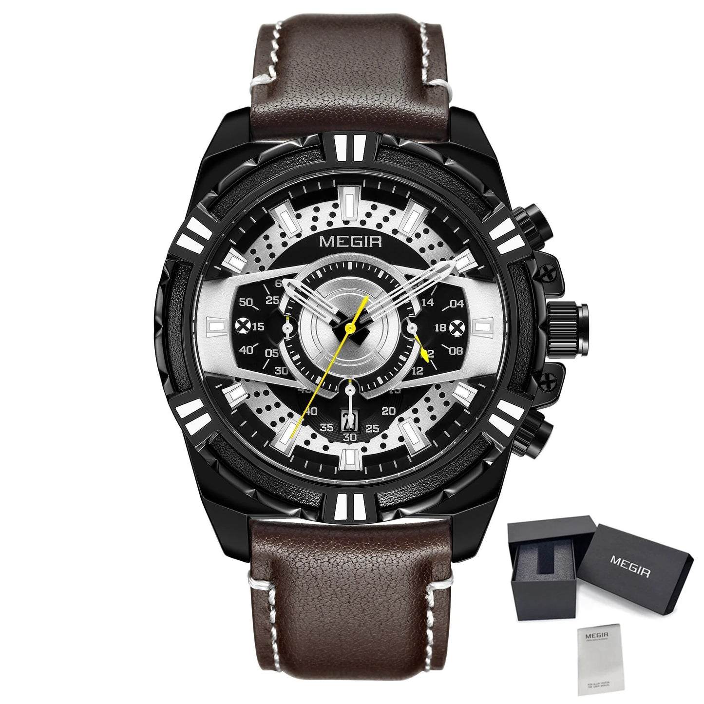 MEGIR Luxury Casual Watches for Men Fashion Leather Sports Military Wristwatch Calendar Luminous Quartz Man Clock Montre Homme - ElandielStyle