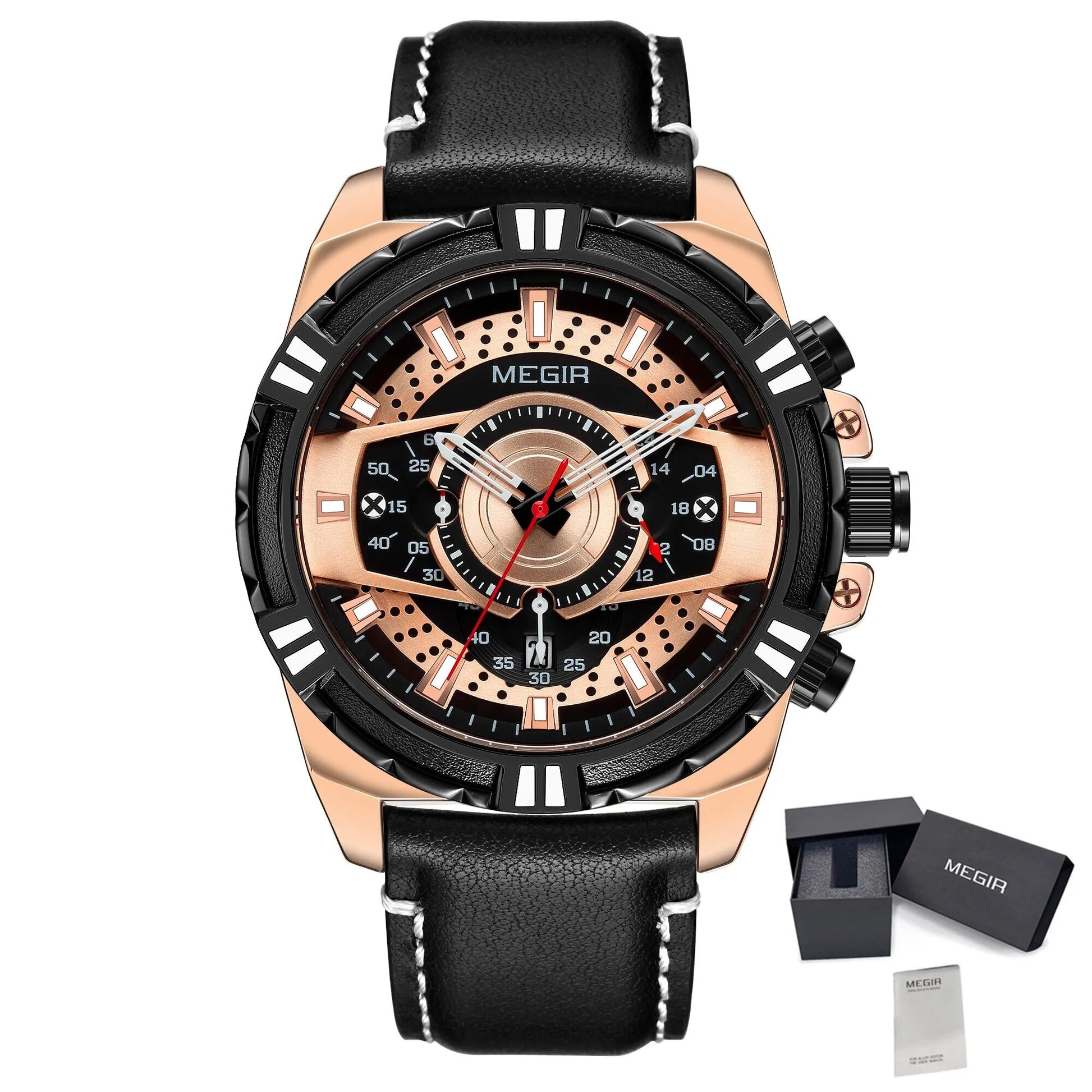 MEGIR Luxury Casual Watches for Men Fashion Leather Sports Military Wristwatch Calendar Luminous Quartz Man Clock Montre Homme - ElandielStyle