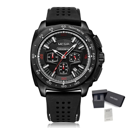 MEGIR Chronograph Men Sport Watch Fashion Silicone Army Military Watches Relogio Masculino Quartz Wrist Watch Clock Men 2056 - ElandielStyle