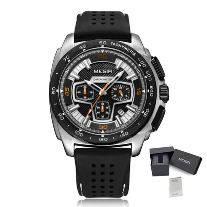 MEGIR Chronograph Men Sport Watch Fashion Silicone Army Military Watches Relogio Masculino Quartz Wrist Watch Clock Men 2056 - ElandielStyle