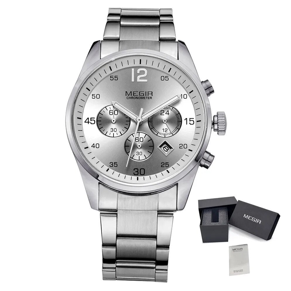 MEGIR Fashion Men Watches Luxury Stainless Steel Business Wristwatch Waterproof Date Quartz Man Clock Relogio Masculino - ElandielStyle