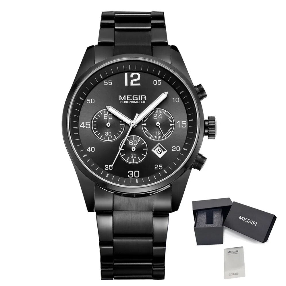 MEGIR Fashion Men Watches Luxury Stainless Steel Business Wristwatch Waterproof Date Quartz Man Clock Relogio Masculino - ElandielStyle