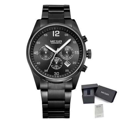 MEGIR Fashion Men Watches Luxury Stainless Steel Business Wristwatch Waterproof Date Quartz Man Clock Relogio Masculino - ElandielStyle