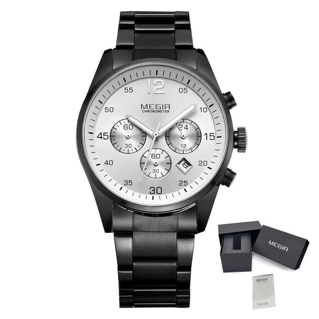 MEGIR Fashion Men Watches Luxury Stainless Steel Business Wristwatch Waterproof Date Quartz Man Clock Relogio Masculino - ElandielStyle