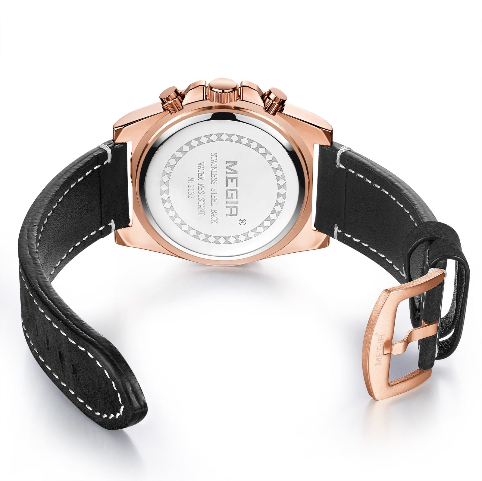 MEGIR Fashion Watches for Men Leather Strap Sport Military Wristwatch Man Quartz Watch Waterproof Chronograph with Calendar 2132 - ElandielStyle
