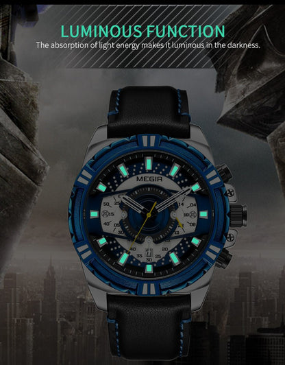 MEGIR Luxury Casual Watches for Men Fashion Leather Sports Military Wristwatch Calendar Luminous Quartz Man Clock Montre Homme - ElandielStyle