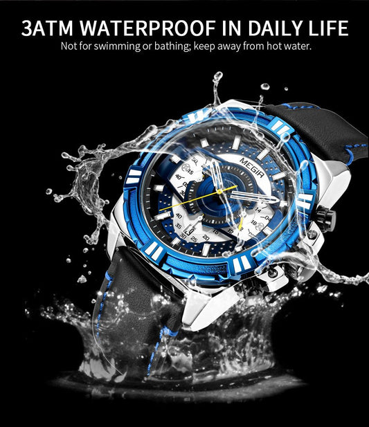 MEGIR Luxury Casual Watches for Men Fashion Leather Sports Military Wristwatch Calendar Luminous Quartz Man Clock Montre Homme - ElandielStyle