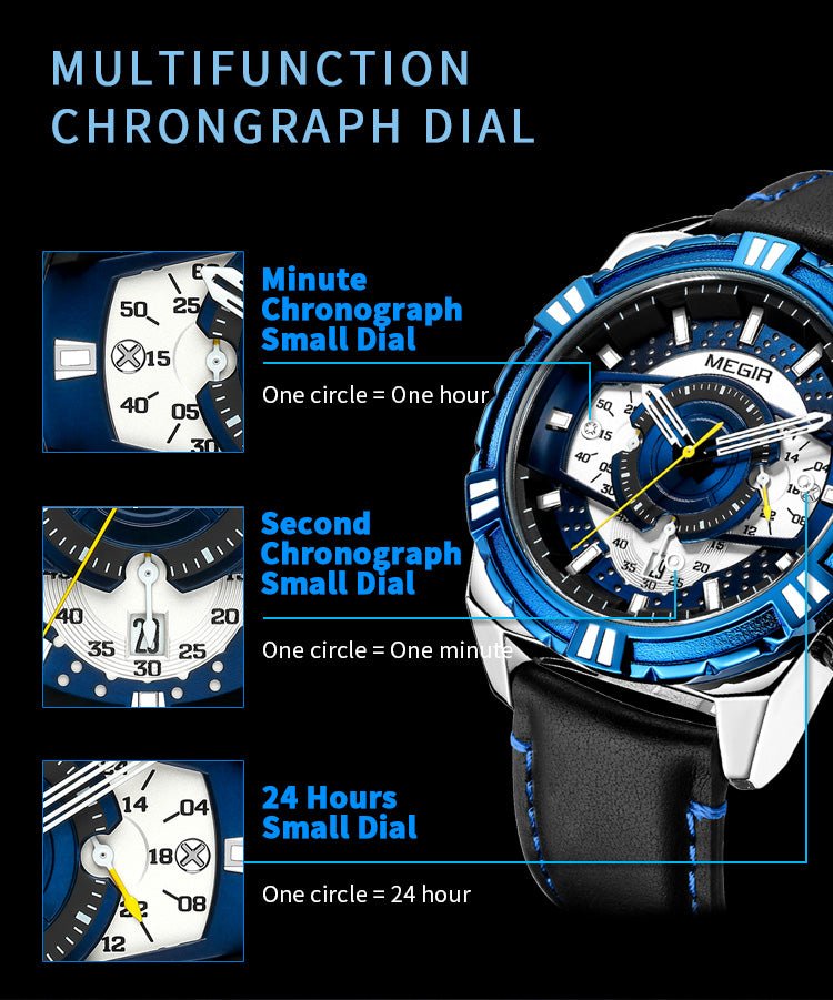 MEGIR Luxury Casual Watches for Men Fashion Leather Sports Military Wristwatch Calendar Luminous Quartz Man Clock Montre Homme - ElandielStyle