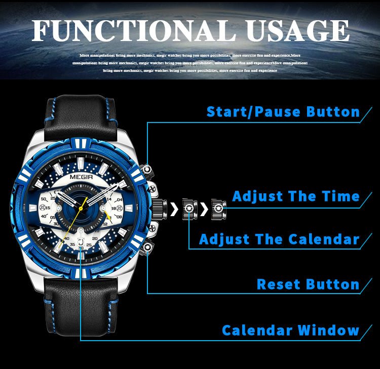 MEGIR Luxury Casual Watches for Men Fashion Leather Sports Military Wristwatch Calendar Luminous Quartz Man Clock Montre Homme - ElandielStyle