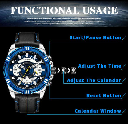 MEGIR Luxury Casual Watches for Men Fashion Leather Sports Military Wristwatch Calendar Luminous Quartz Man Clock Montre Homme - ElandielStyle