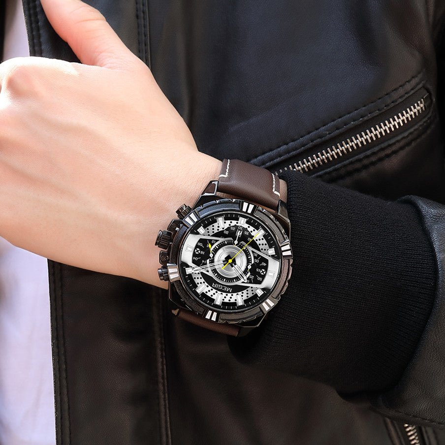 MEGIR Luxury Casual Watches for Men Fashion Leather Sports Military Wristwatch Calendar Luminous Quartz Man Clock Montre Homme - ElandielStyle