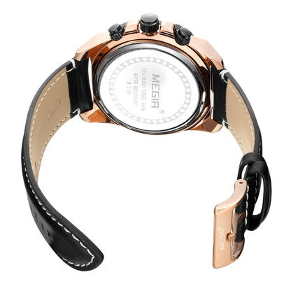 MEGIR Luxury Casual Watches for Men Fashion Leather Sports Military Wristwatch Calendar Luminous Quartz Man Clock Montre Homme - ElandielStyle