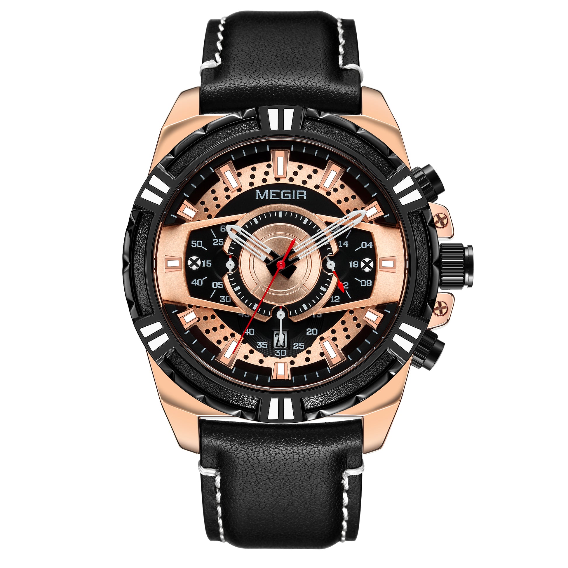 MEGIR Luxury Casual Watches for Men Fashion Leather Sports Military Wristwatch Calendar Luminous Quartz Man Clock Montre Homme - ElandielStyle