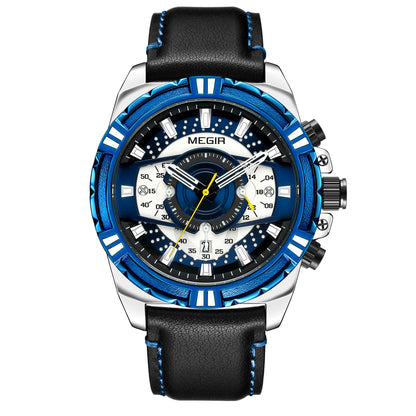MEGIR Luxury Casual Watches for Men Fashion Leather Sports Military Wristwatch Calendar Luminous Quartz Man Clock Montre Homme - ElandielStyle