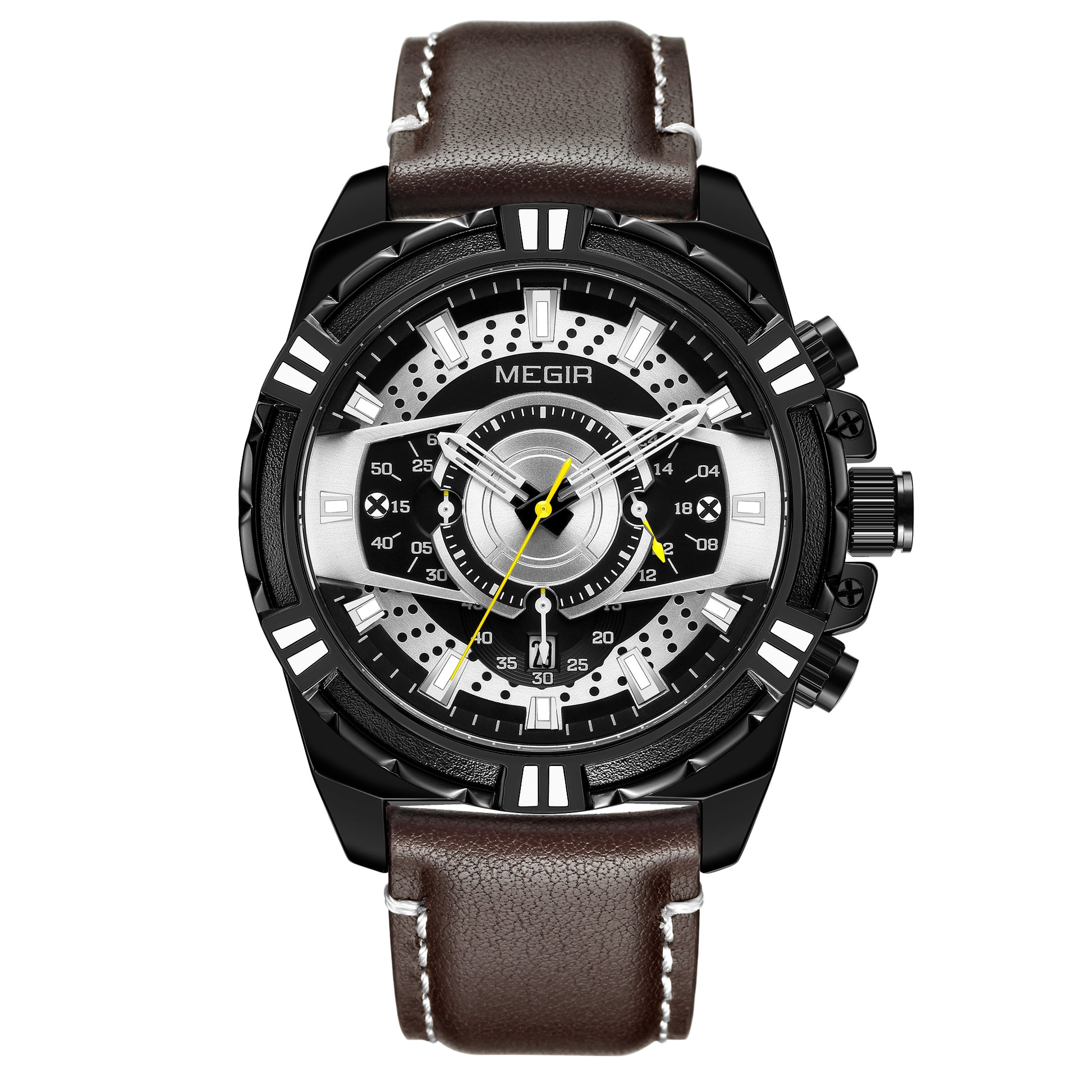 MEGIR Luxury Casual Watches for Men Fashion Leather Sports Military Wristwatch Calendar Luminous Quartz Man Clock Montre Homme - ElandielStyle