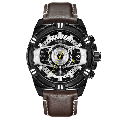 MEGIR Luxury Casual Watches for Men Fashion Leather Sports Military Wristwatch Calendar Luminous Quartz Man Clock Montre Homme - ElandielStyle