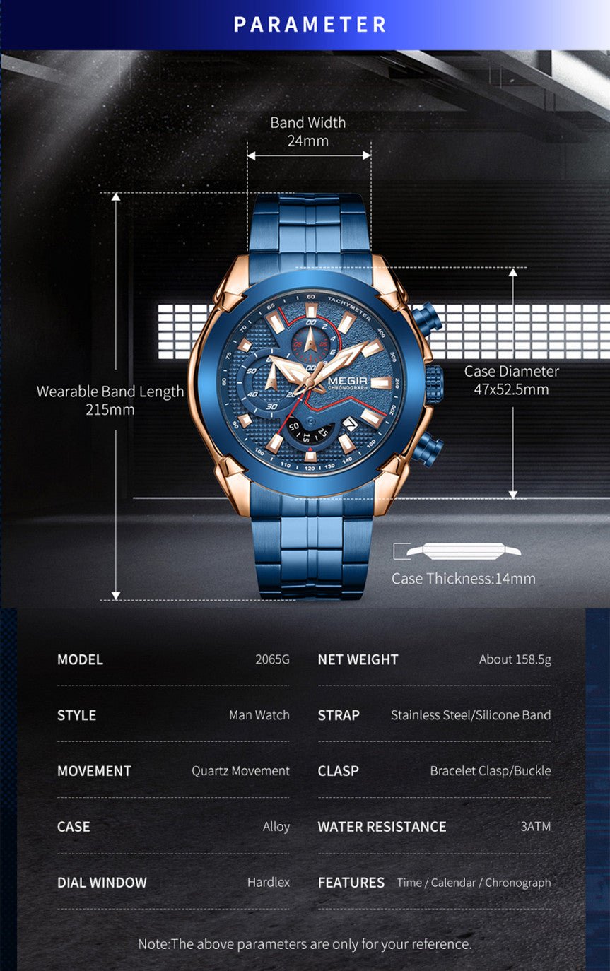 MEGIR Fashion Men Watches Luxury Business Watch for Men Stainless Steel Quartz Wrist Watch Calendar Date Clock Reloj Hombre 2065 - ElandielStyle