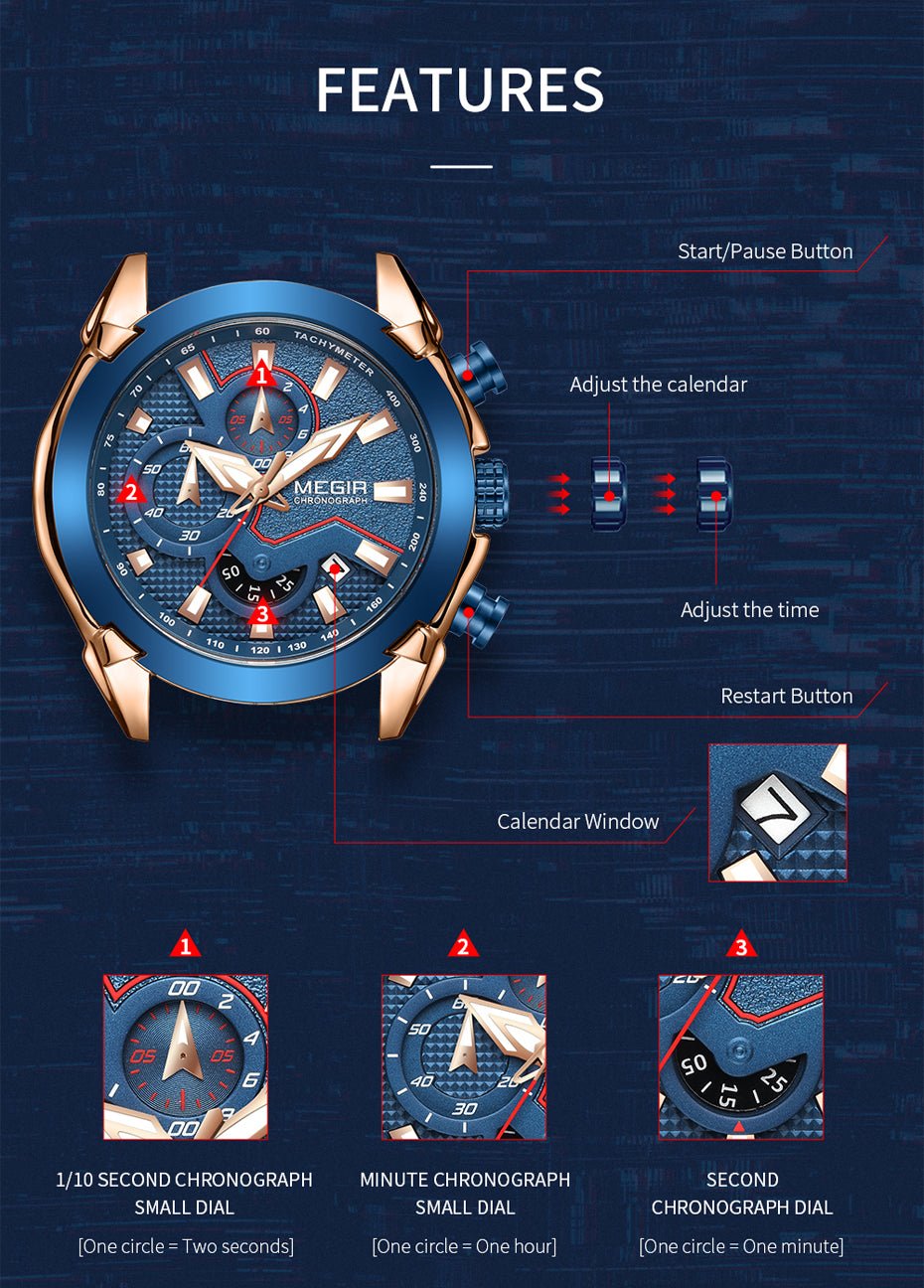 MEGIR Fashion Men Watches Luxury Business Watch for Men Stainless Steel Quartz Wrist Watch Calendar Date Clock Reloj Hombre 2065 - ElandielStyle