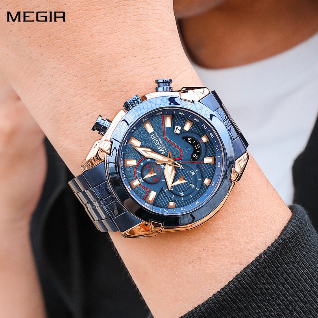 MEGIR Fashion Men Watches Luxury Business Watch for Men Stainless Steel Quartz Wrist Watch Calendar Date Clock Reloj Hombre 2065 - ElandielStyle
