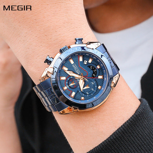 MEGIR Fashion Men Watches Luxury Business Watch for Men Stainless Steel Quartz Wrist Watch Calendar Date Clock Reloj Hombre 2065 - ElandielStyle