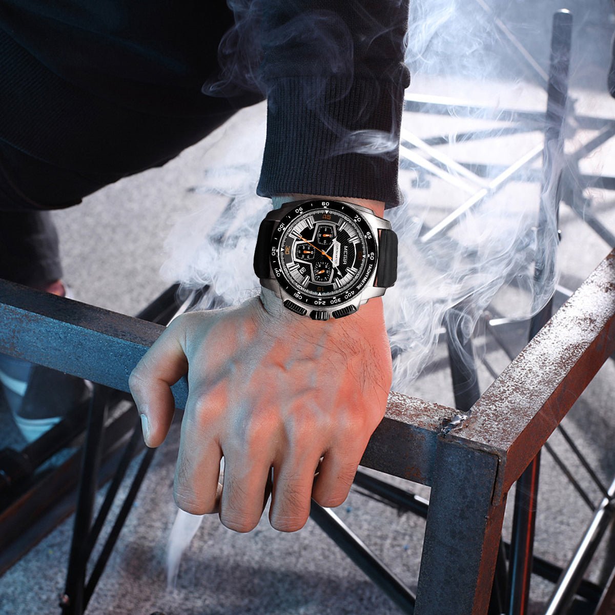 MEGIR Chronograph Men Sport Watch Fashion Silicone Army Military Watches Relogio Masculino Quartz Wrist Watch Clock Men 2056 - ElandielStyle