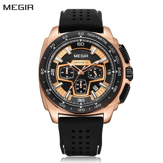 MEGIR Chronograph Men Sport Watch Fashion Silicone Army Military Watches Relogio Masculino Quartz Wrist Watch Clock Men 2056 - ElandielStyle