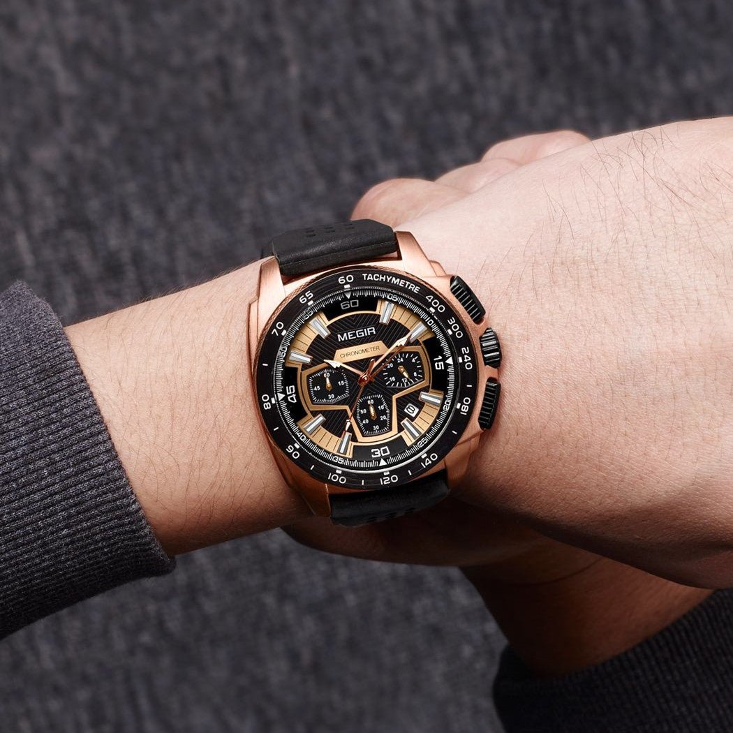 MEGIR Chronograph Men Sport Watch Fashion Silicone Army Military Watches Relogio Masculino Quartz Wrist Watch Clock Men 2056 - ElandielStyle
