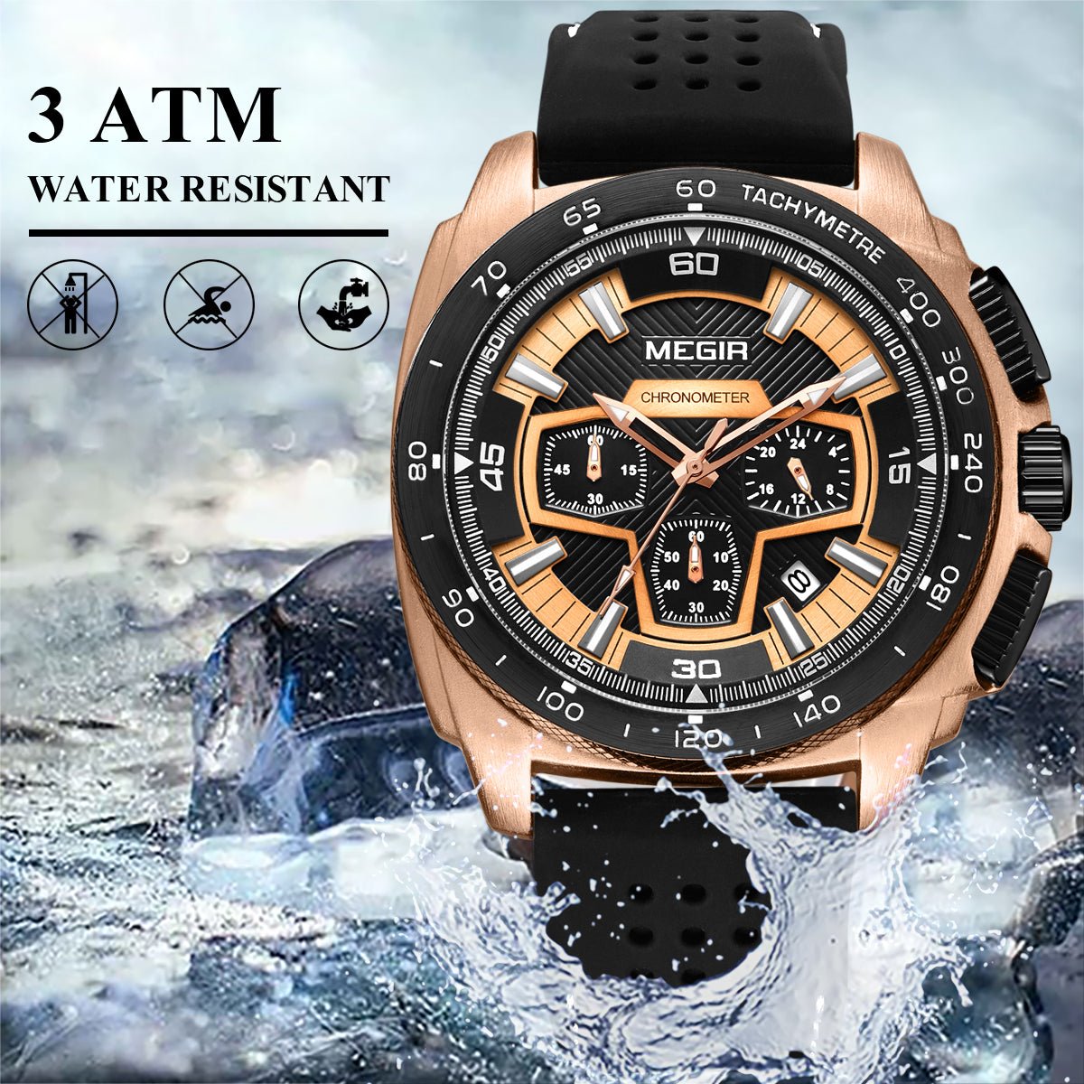 MEGIR Chronograph Men Sport Watch Fashion Silicone Army Military Watches Relogio Masculino Quartz Wrist Watch Clock Men 2056 - ElandielStyle
