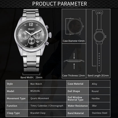 MEGIR Fashion Men Watches Luxury Stainless Steel Business Wristwatch Waterproof Date Quartz Man Clock Relogio Masculino - ElandielStyle