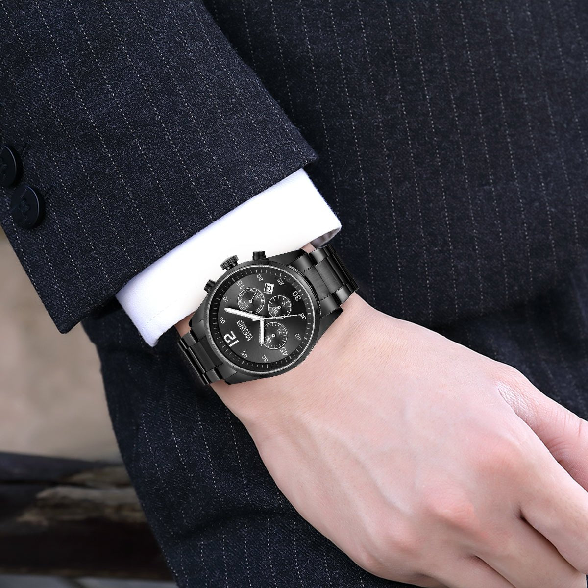 MEGIR Fashion Men Watches Luxury Stainless Steel Business Wristwatch Waterproof Date Quartz Man Clock Relogio Masculino - ElandielStyle
