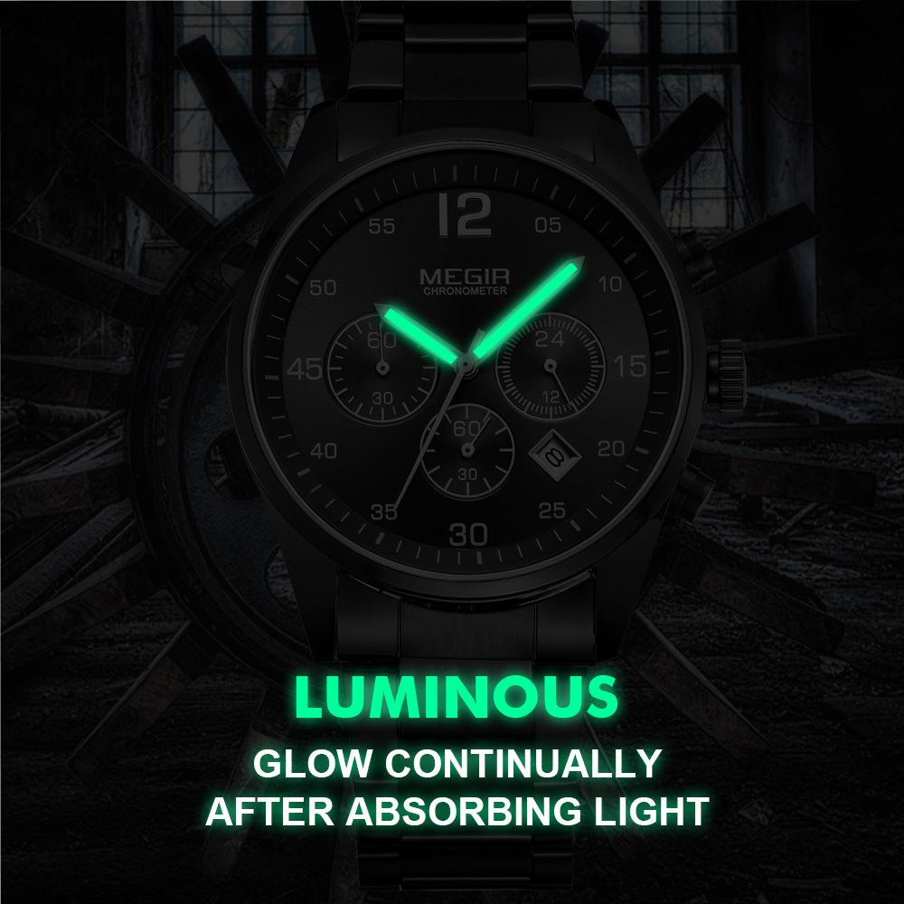 MEGIR Fashion Men Watches Luxury Stainless Steel Business Wristwatch Waterproof Date Quartz Man Clock Relogio Masculino - ElandielStyle